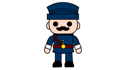 Vector illustration of an officer wearing blue uniform with red belt and gold details, Kids coloring 