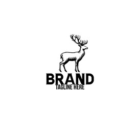 deer vintage logo template vector black and white