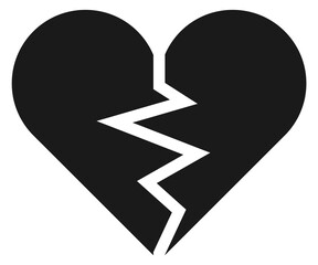 Broken heart black icon. Divorce or breakup symbol