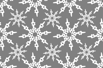 Merry Christmas and Happy New Year winter season holidays. Snowy snow,  cold icy snowfall of white nice and cute snowflakes. Seamless vector pattern for design and decoration.