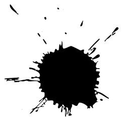 Black paint splash. Grunge blot. Creative drop element