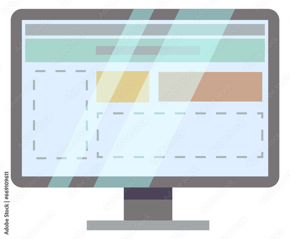 Poster computer screen with website layout. web design app