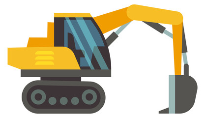 Excavator flat icon. Digging bulldozer side view © MicroOne