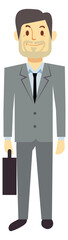 Middle age businessman cartoon character. Bearded man with briefcase