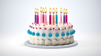 Fototapeta na wymiar Colorful Birthday Cake with Candles Isolated on the Minimalist Background 