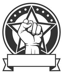 Strength symbol. Powerful human fist raising emblem