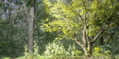 green tree leaves and branches in forest