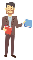 Successful office manager with books. Corporate education