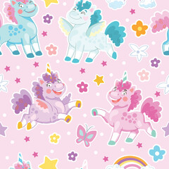Seamless vector pattern bodypositive unicorns illustration
