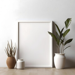Large, white, thin, empty frame mockup
