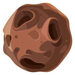 Cartoon asteroid with brown crater. Space rock icon