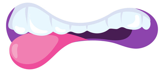 Cartoon mouth. Cartoon teeth and tongue in funny comic style