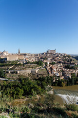 Fototapeta premium Cityscape from distance to the old city of Toledo, Spain