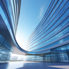 3D Rendered Futuristic Skyscraper: A Perspective from Below, Featuring Curved Glass Windows