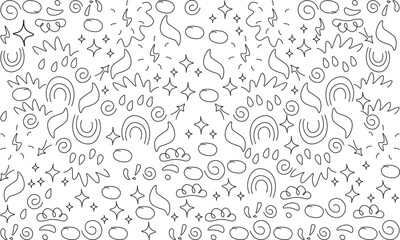 Abstract decorative doodles seamless pattern. Simple geometric shape background, doodle frames, line curved arrow, pointing arrow, funny symbol, fun basic shape seamless pattern background. 
