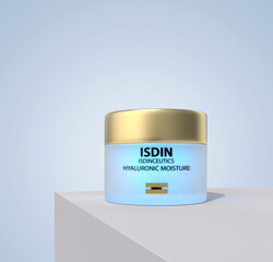 Malaga, Spain ; June 06 2023: ISDIN Isdinceutics Hyaluronic Moisture Normal to dry.Hydrating facial cream with hyaluronic acid