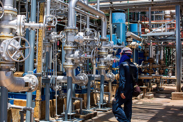 Male worker inspection visual pipeline and valve tube steam