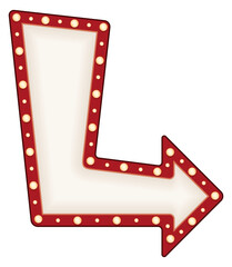 Retro lightbulb arrow sign. Retro theatre ad board