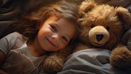 portrait of a cute kid, smiling with pet