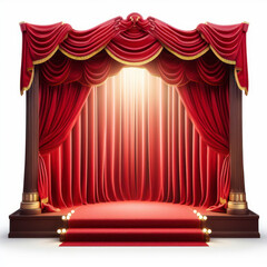 Red Theatre Curtain Displayed Isolated on White Background. ai generative