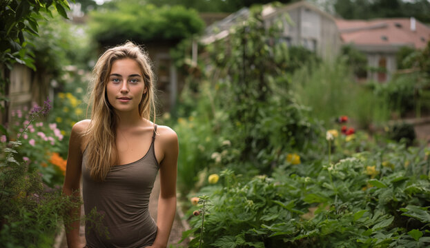 woman portrait in garden permaculture