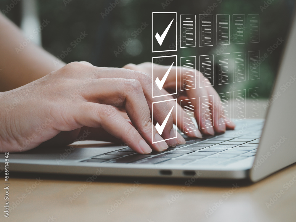 Poster quality inspection mark checklist document on business assurance, businessman or quality document da
