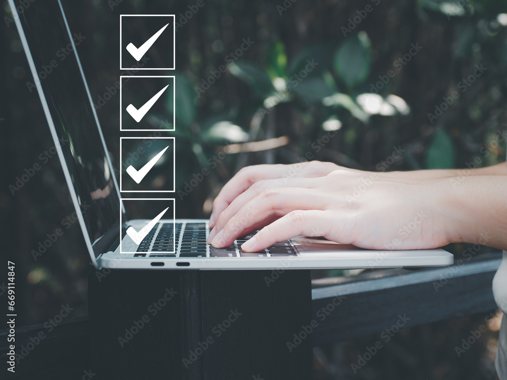 Poster quality inspection mark checklist document on business assurance, businessman or quality document da