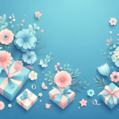 Women's Day and Mother's Day celebrations background banner in blue color with copy space. ai generative
