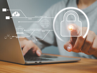 Business security with padlock sign, access to personal data or marketing or financial data. Safe place on the internet