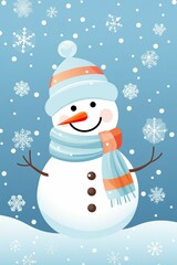 Fototapeta premium Cute Christmas snowman couple on a happy holiday card. Winter fun with snowy hats and scarves. December illustration