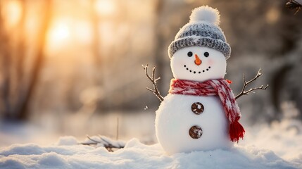 Obraz premium A snowman in winter background