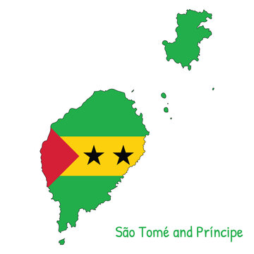 São Tomé and Príncipe National Flag Shaped as Country Map