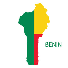 Obraz premium Benin National Flag Shaped as Country Map