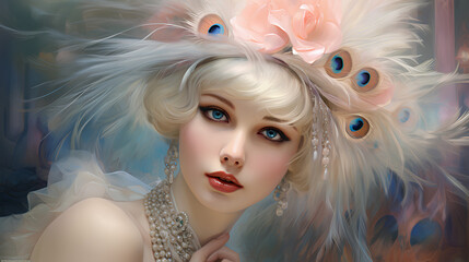 Fototapeta premium portrait of a woman with feathers