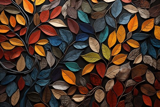 Fototapeta Leaves and twigs form an intricate, natural mosaic.