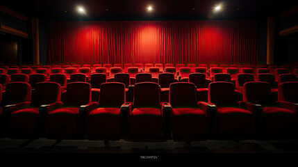 Obraz premium an empty cinema theater room with red seats.