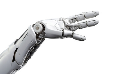 White cyborg robotic hand  finger - 3D rendering isolated on free PNG background. - obrazy, fototapety, plakaty