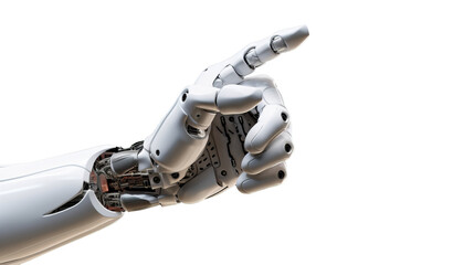 White cyborg robotic hand  finger - 3D rendering isolated on free PNG background.