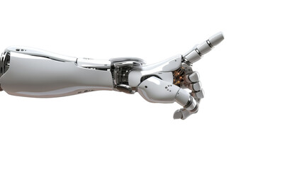 White cyborg robotic hand  finger - 3D rendering isolated on free PNG background.