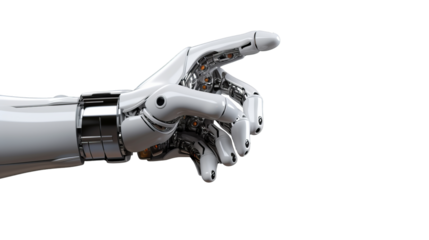 White cyborg robotic hand  finger - 3D rendering isolated on free PNG background.