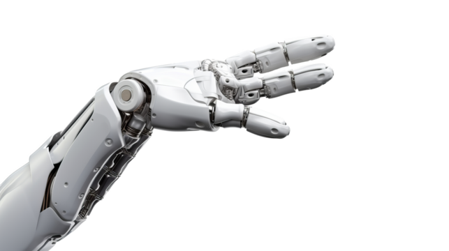 White cyborg robotic hand  finger - 3D rendering isolated on free PNG background.