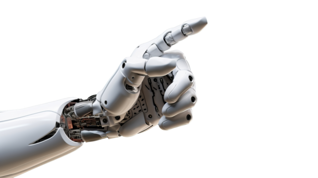 White cyborg robotic hand  finger - 3D rendering isolated on free PNG background.