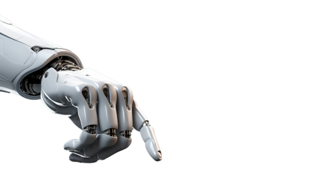 White cyborg robotic hand  finger - 3D rendering isolated on free PNG background.