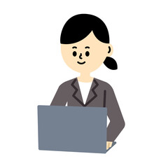 ビジネス　ノートパソコン　パソコン　デスクワーク　女性　可愛い　カットイラスト