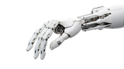 White cyborg robotic hand  finger - 3D rendering isolated on free PNG background.