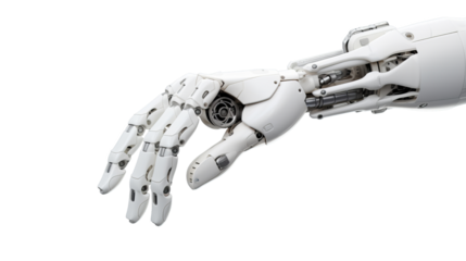 White cyborg robotic hand  finger - 3D rendering isolated on free PNG background.