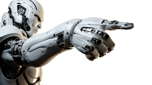 White cyborg robotic hand  finger - 3D rendering isolated on free PNG background. - Powered by Adobe