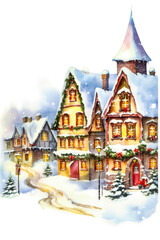 Fototapeta premium Christmas town frame border emptypage Whitebackground