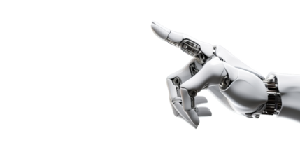 White cyborg robotic hand  finger - 3D rendering isolated on free PNG background.