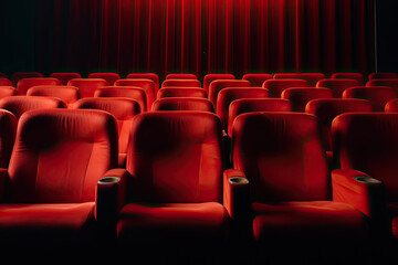 Obraz premium an empty cinema theater room with red seats.